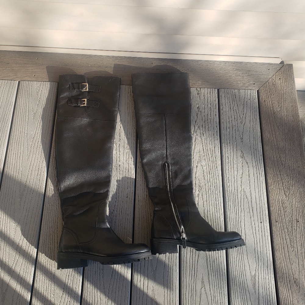 ZARA Leather 2 Buckle Over The Knee Lug Sole Tall Boots - Picture 9 of 13